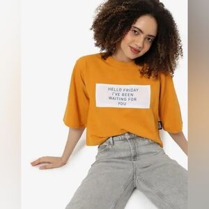 Campus Sutra "Hello Friday" Mustard Graphic Tee